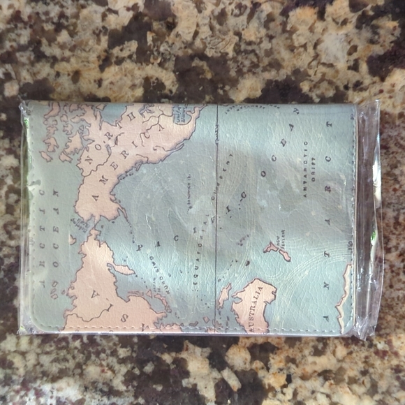 3/$15 Passport Holder with World Map + Passport Stamp design - Picture 2 of 3